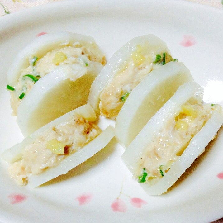 レンジで簡単♡大根と鶏挽肉の挟み蒸し